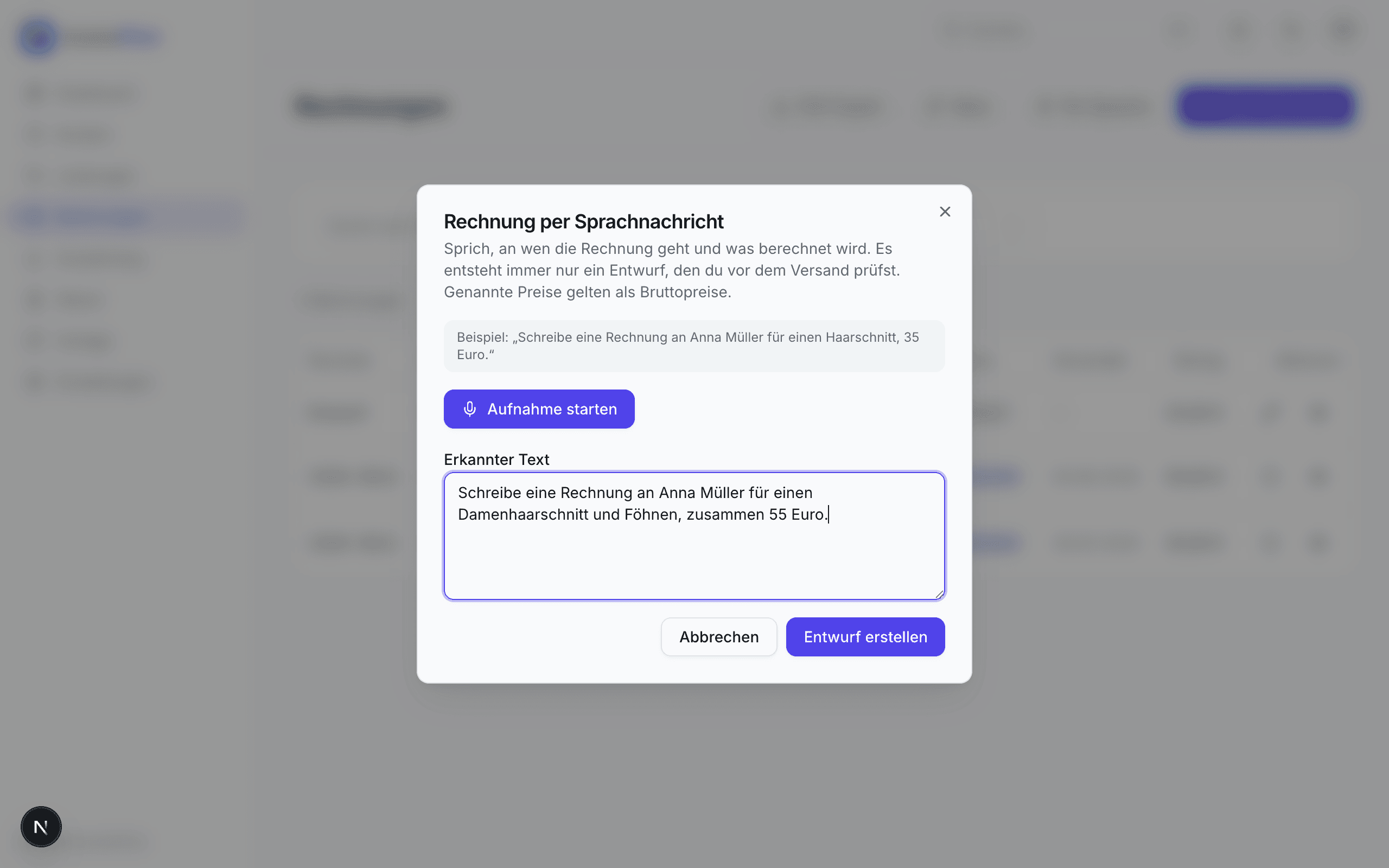 Sag es einfach – die KI schreibt die Rechnung